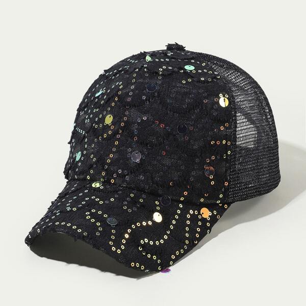 

Sequin Decor Baseball Cap, Black