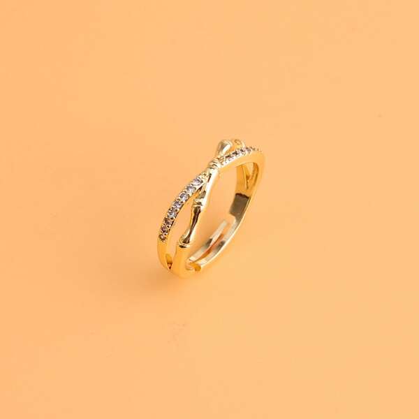 

Rhinestone Decor Bamboo Joint Ring, Gold