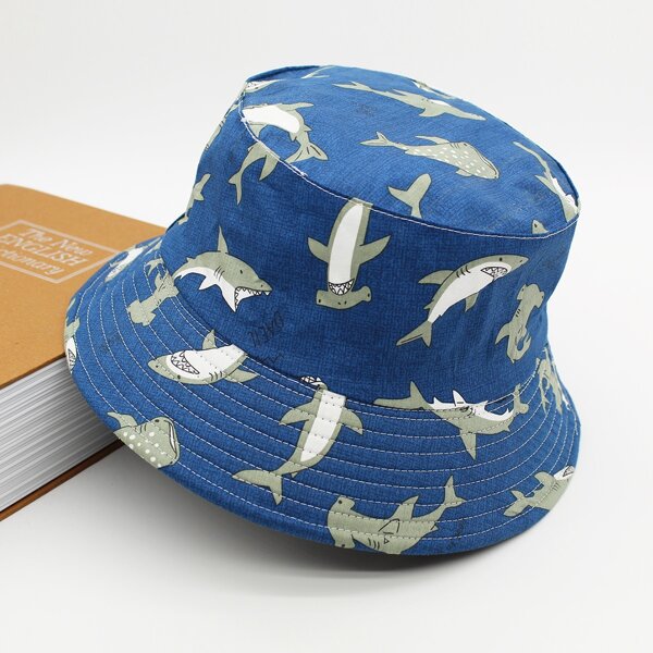 

Men Animal Pattern Reversible Bucket Hat, Blue