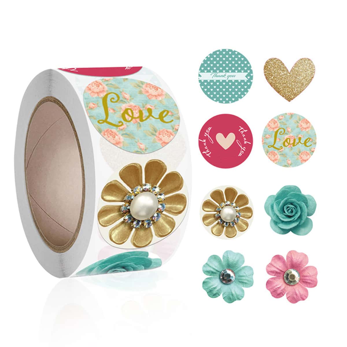 

500pcs Flower Print Sticker, Multicolor