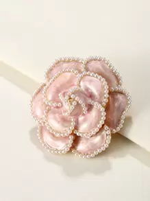 Broche Con Diseño De Flor Y Decoración De Perlas Falsas - Rosa - Ver 1