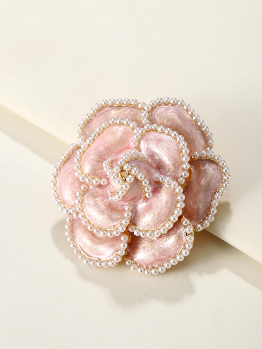 Broche Con Diseño De Flor Y Decoración De Perlas Falsas - Rosa - Ver 1