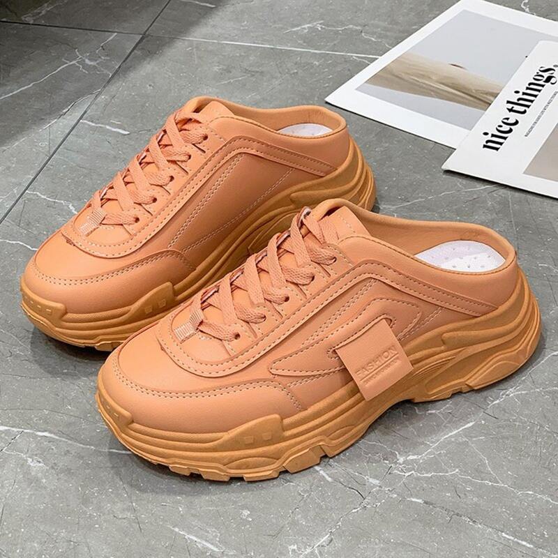 

Solid Lace-up Chunky Sneaker Mules, Orange
