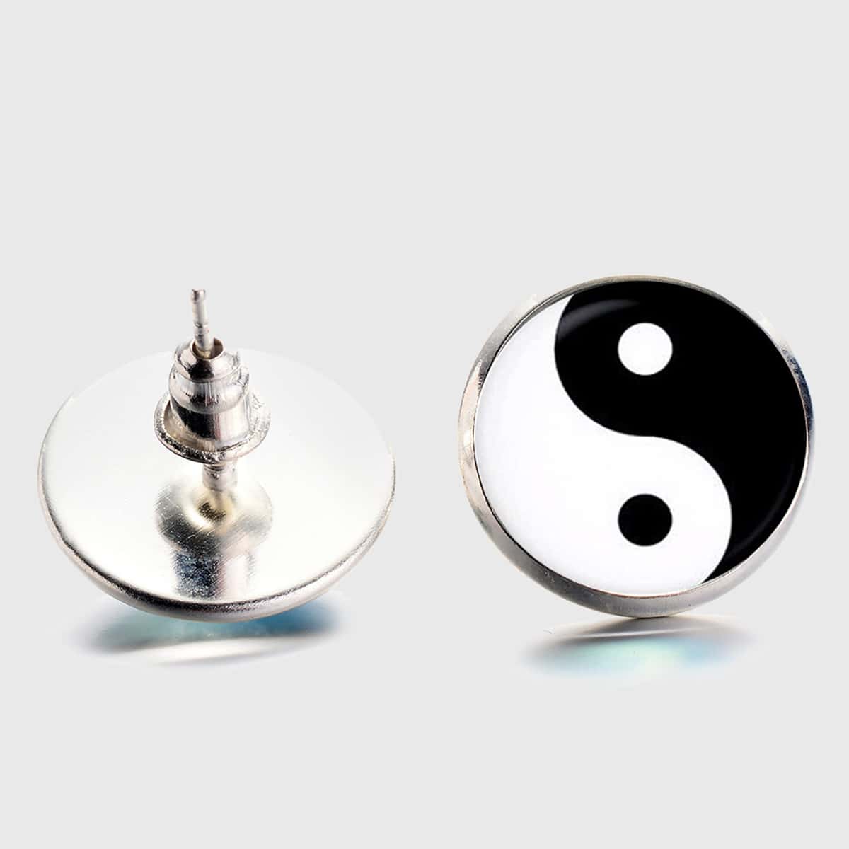 

Yin & Yang Stud Earrings, Black and white