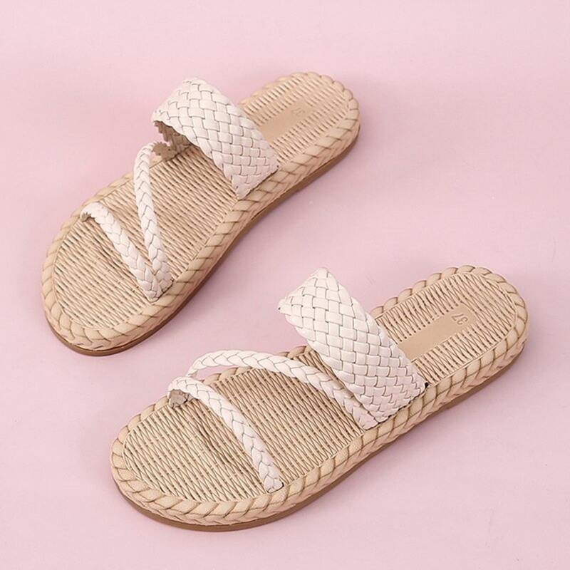 

Braided Strap Slide Sandals, Beige