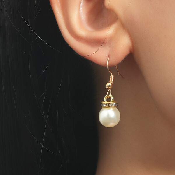 

Faux Pearl Drop Earrings, Gold