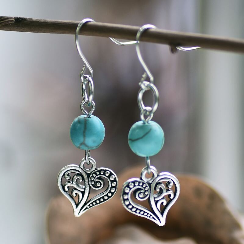 

Heart Drop Earrings, Silver