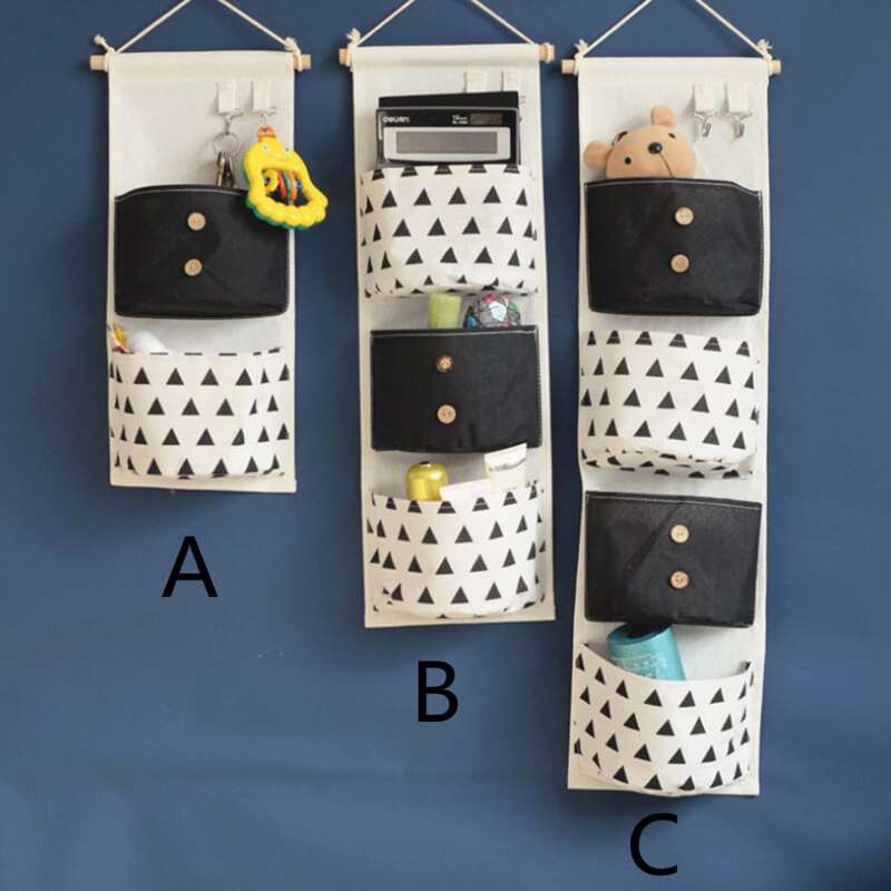 

1pc Geo Hanging Storage Bag, Black and white