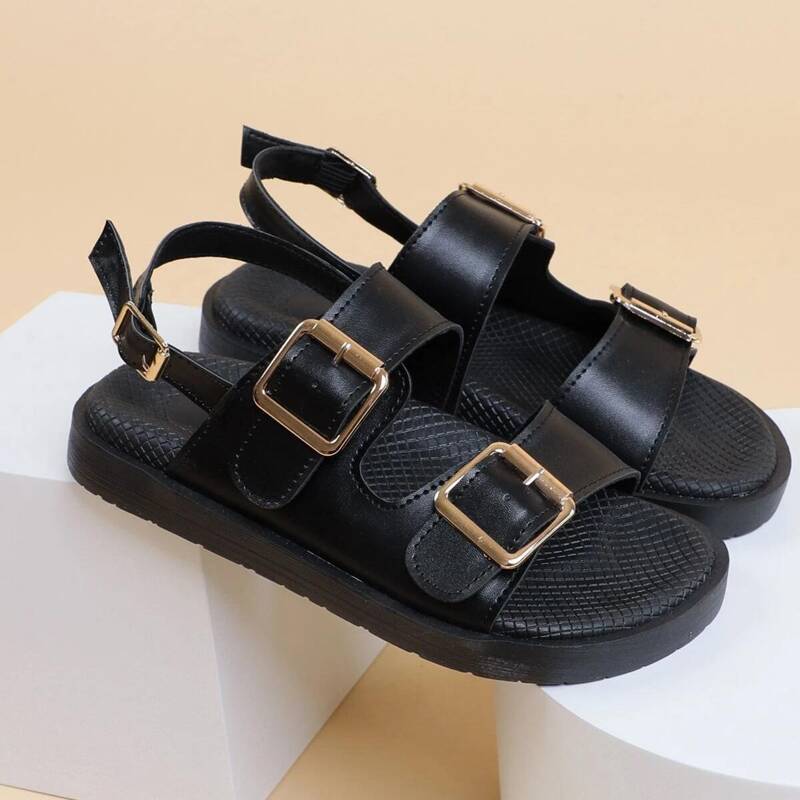 

Buckle Strap Slingback Sandals, Black