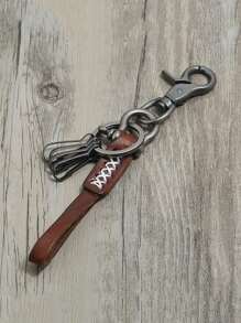 Men PU Leather Decor Keychain - Brown - View 1