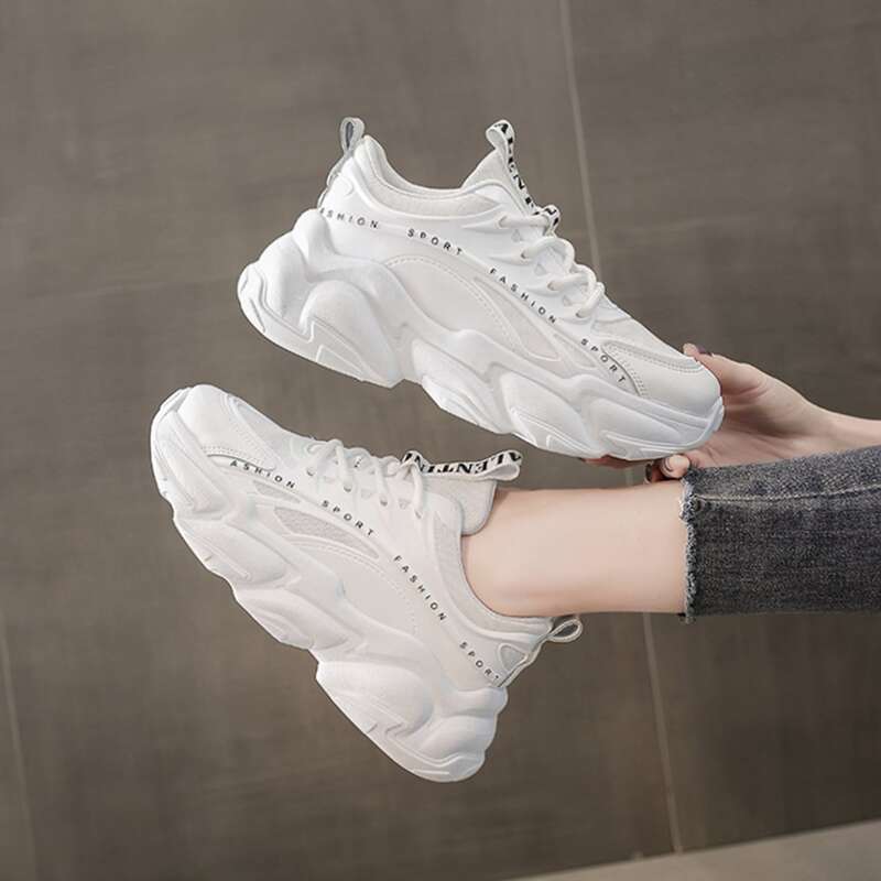 

Letter Tape Lace-up Chunky Sneakers, White