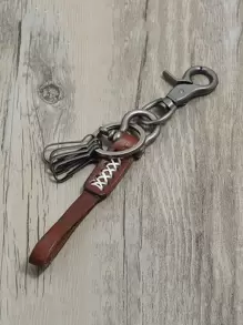 Men PU Leather Decor Keychain - Brown - View 4