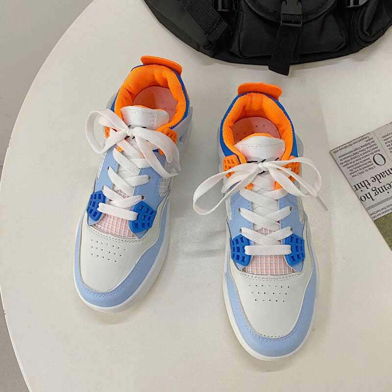 

Colorblock Lace-up Skate Shoes, Blue and white