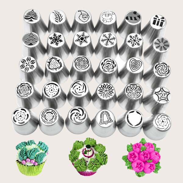 

30pcs Stainless Steel Piping Nozzle Set, Silver