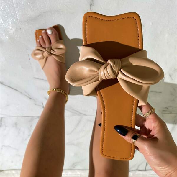 

Bow Decor Slide Sandals, Apricot
