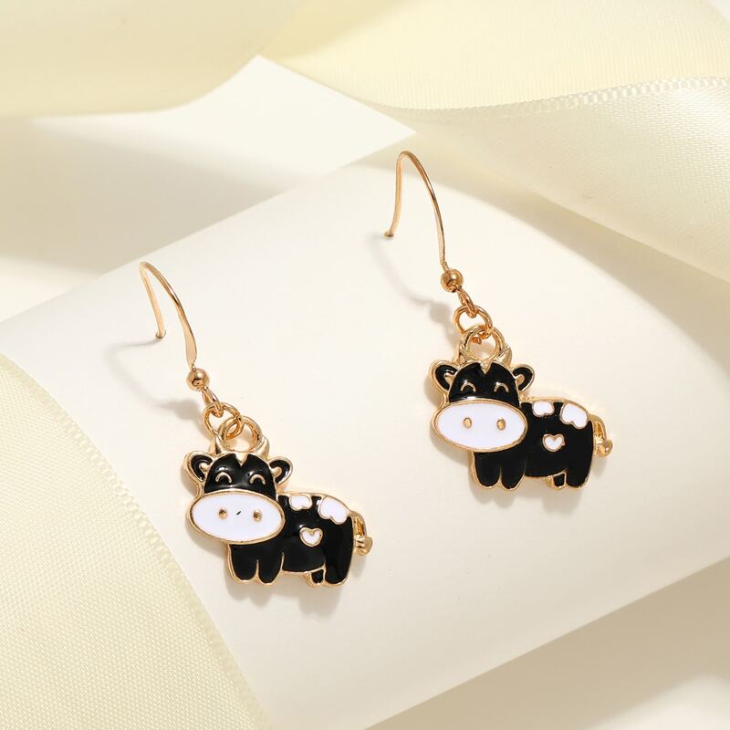 

Cartoon Cow Drop Earrings, Black