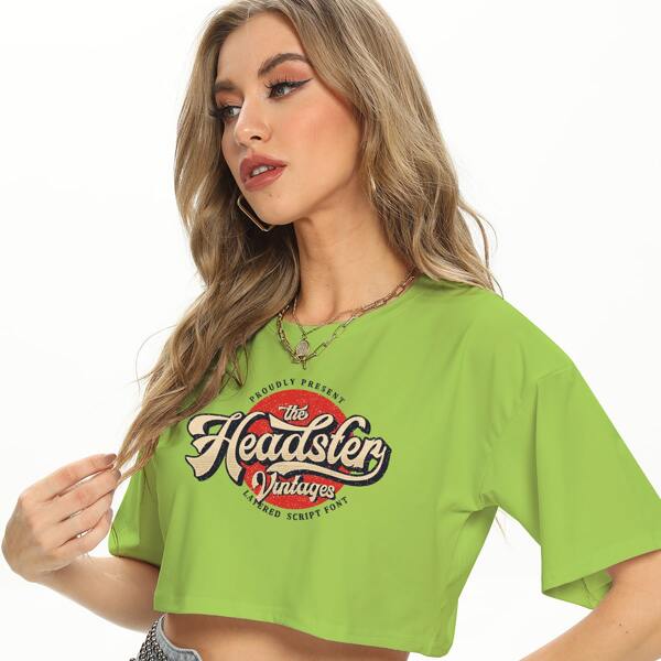 

Slogan Graphic Crop Tee, Green