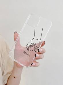 2入組組情侶牽手圖案透明手機殼相容於 iPhone15/15Plus/15Pro/15Promax - 無色 - 查看 6