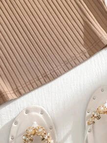 INAWLY Solid Rib-Knit Crop Tank Top - Mocha Brown - View 4