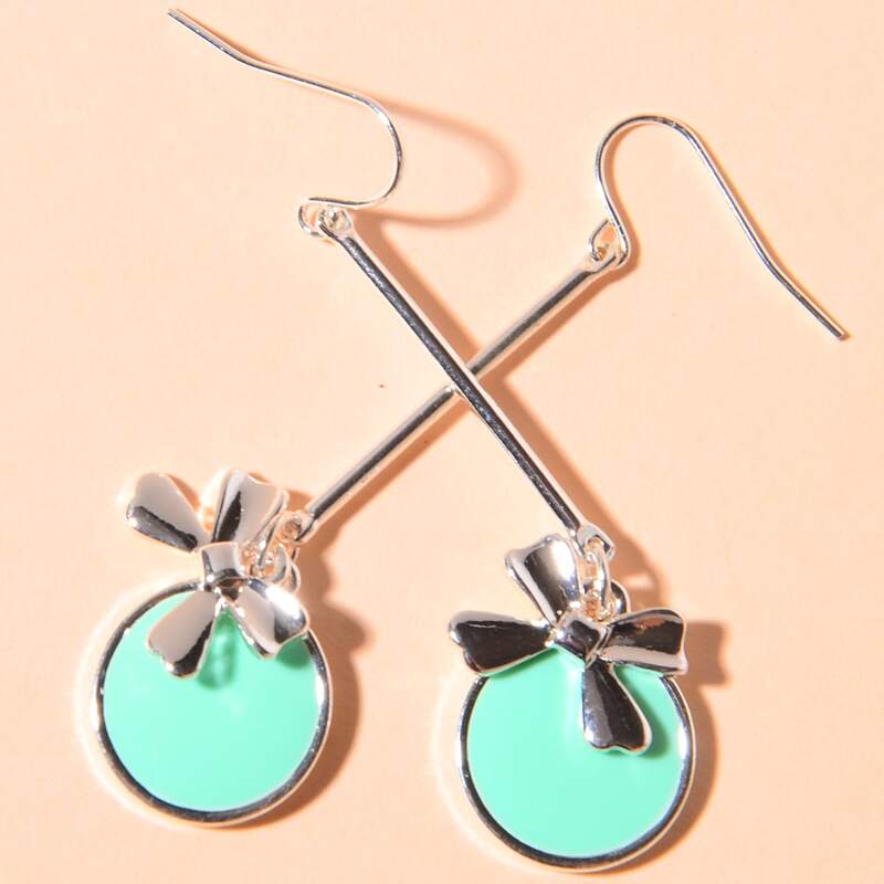 

Bow Drop Earrings, Mint green
