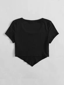 Muchica Áo thun Bất đối xứng màu trơn Giải trí - màu đen - Xem 2