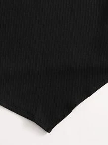 Muchica Áo thun Bất đối xứng màu trơn Giải trí - màu đen - Xem 5