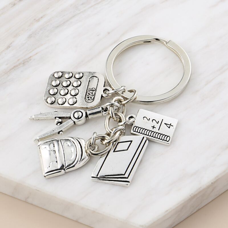 

Book & Bag Pendant Keychain, Silver