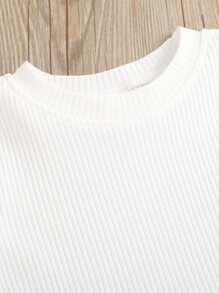 小女童拼接網紗羅紋針織T恤帶破洞錐形牛仔褲 - 藍白色 - 查看 4