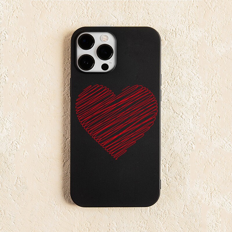 

Heart Print Phone Case, Black