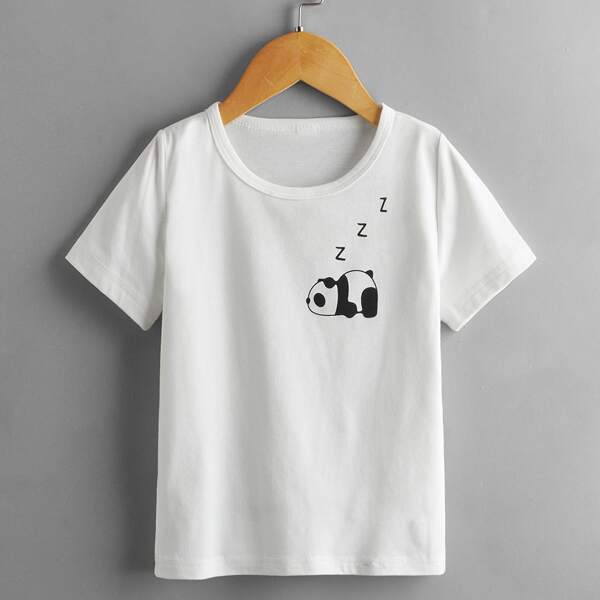 

Toddler Girls Panda Print Tee, White