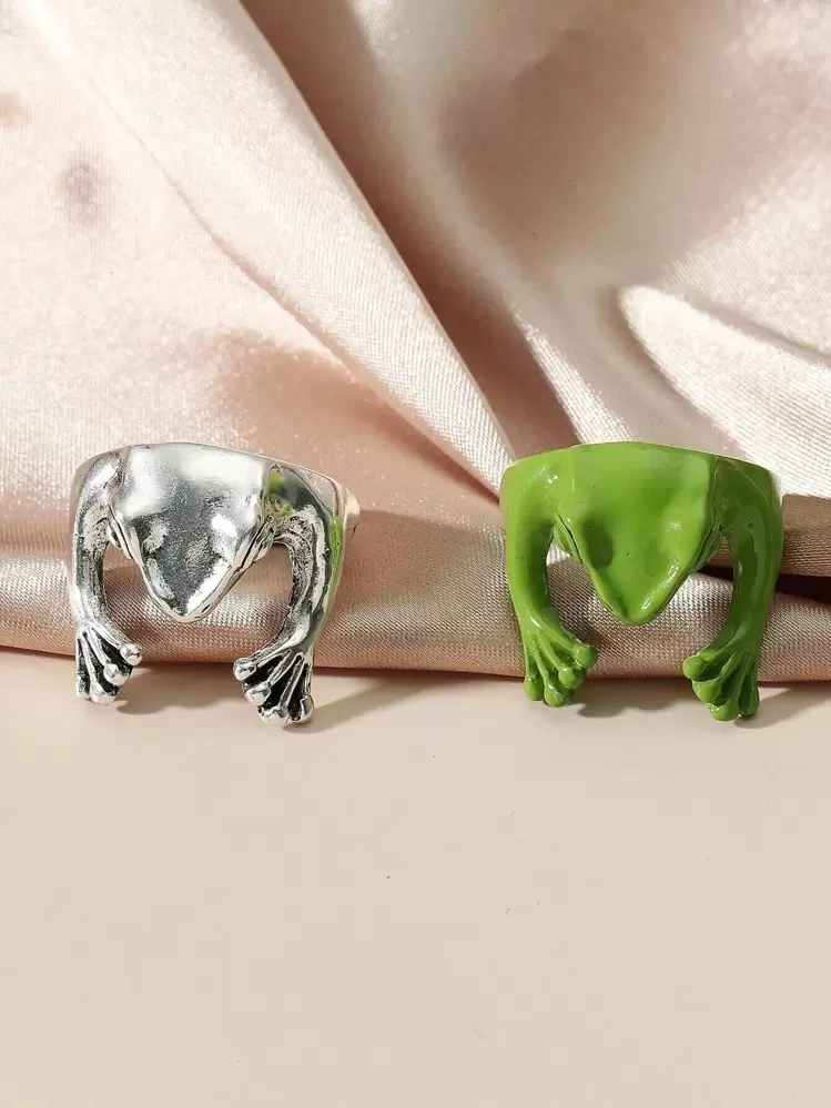 HOOTNEE 2er Set Froschringe – Verstellbare, Offene Ringe – Lustiger Tier-Schmuck Für Frauen – Süßes Accessoire Für Alltag, Party & Dates – Aus Legierung