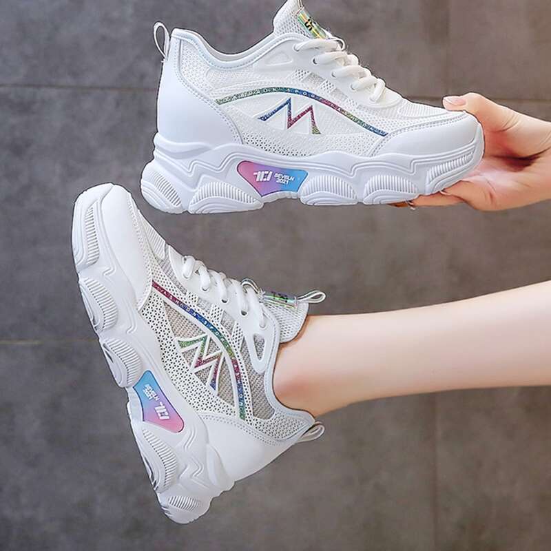 

Glitter Lace-up Chunky Sneakers, White