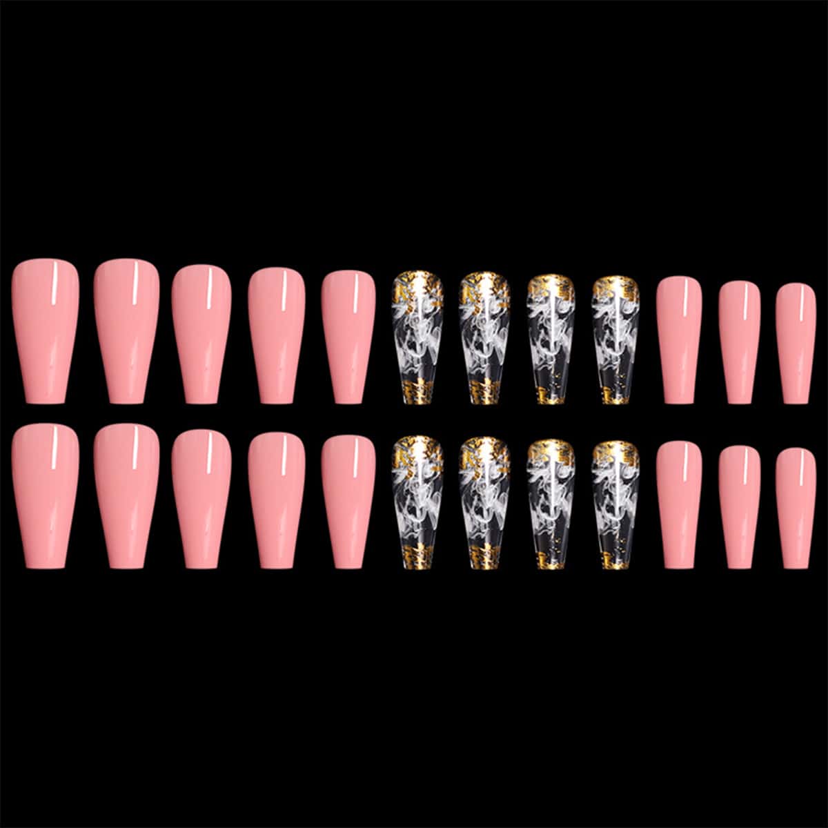 

24pcs Glitter Fake Nail & 1sheet Tape, Pink