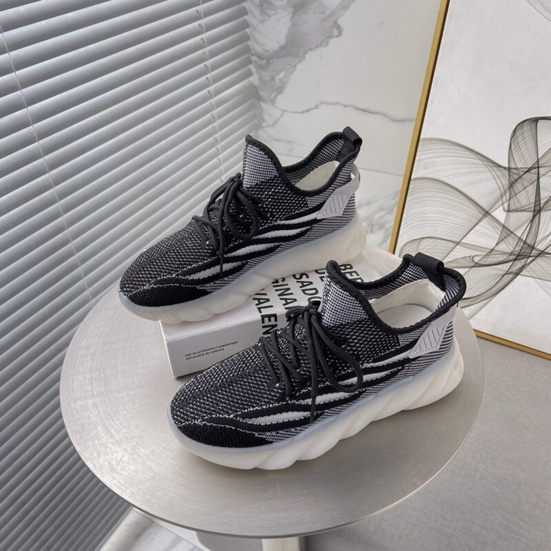 

Striped Lace-up Knit Sneakers, Black