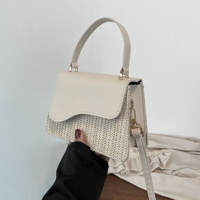 

Solid Straw Satchel Bag, White