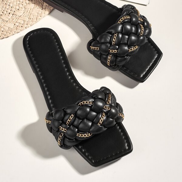 

Braided Slide Sandals, Black