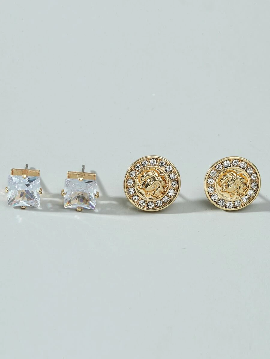 Fashionable and Popular 2pairs Men Rhinestone Decor Stud Earrings Alloy for Jewelry Gift and for a Stylish Look