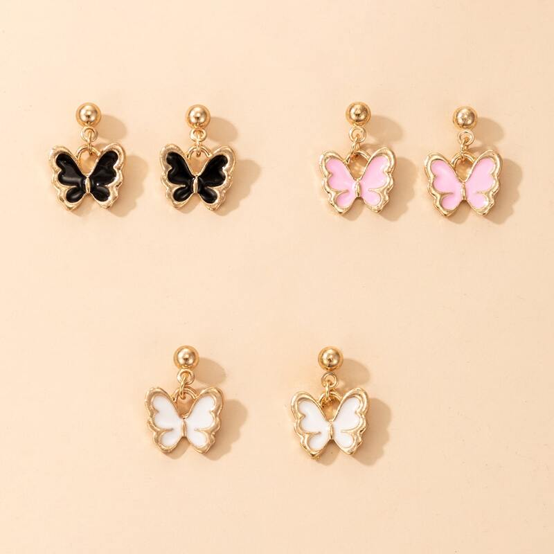 

3pairs Butterfly Drop Earrings, Multicolor