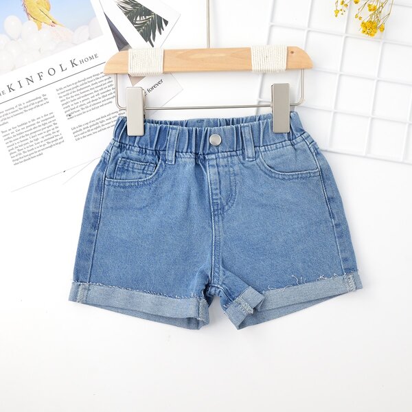 

Toddler Girls Rolled Hem Denim Shorts, Medium wash