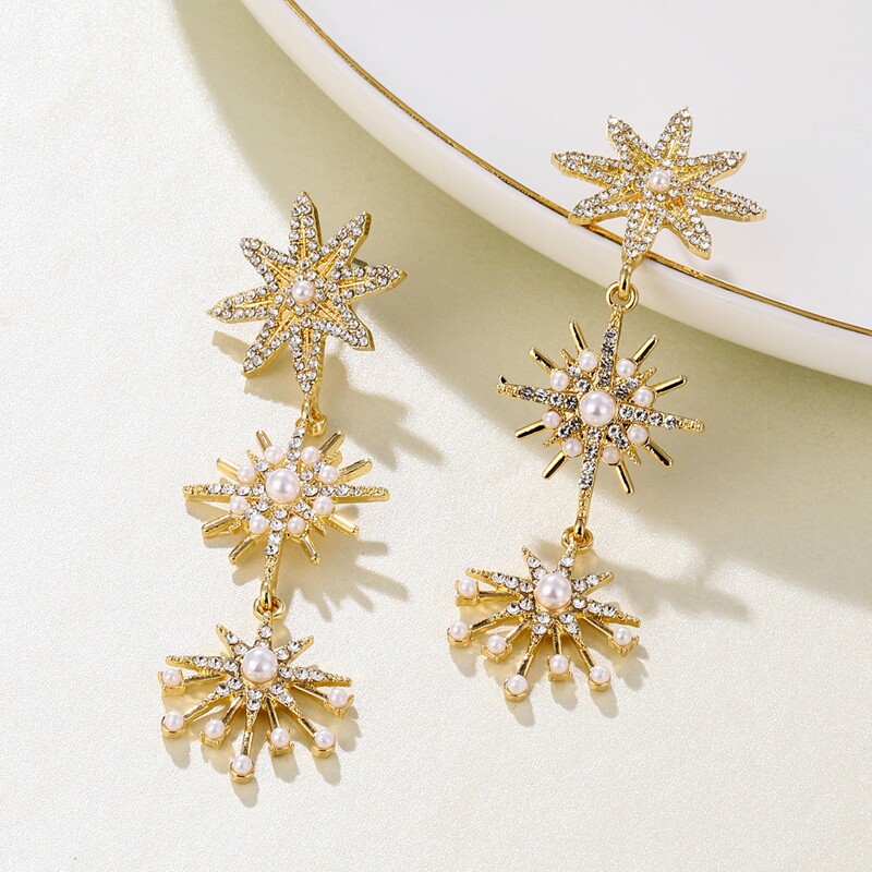 

Rhinestone & Faux Pearl Drop Earrings, Gold