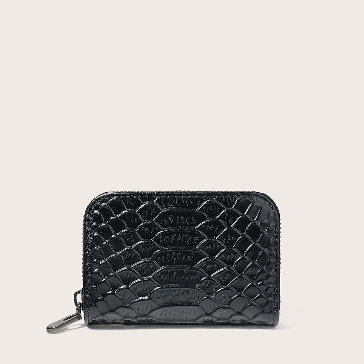 

Croc Embossed Card Holder, Black