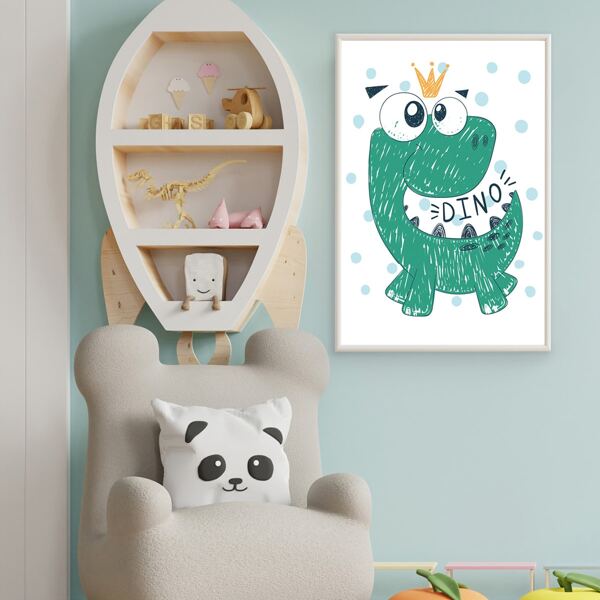 

Kids Cartoon Dinosaur Print Unframed Painting, White