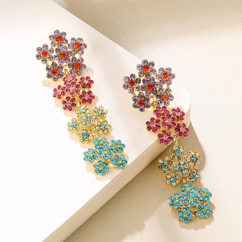 

Rhinestone Flower Drop Earrings, Multicolor