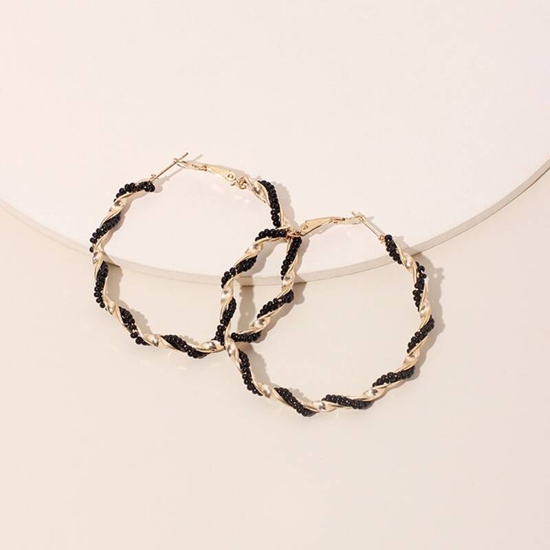 

Bead Decor Hoop Earrings, Black