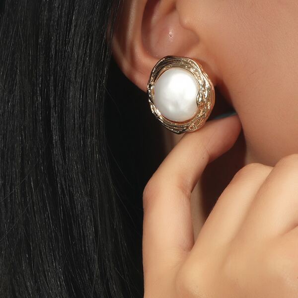 

Faux Pearl Stud Earrings, Gold