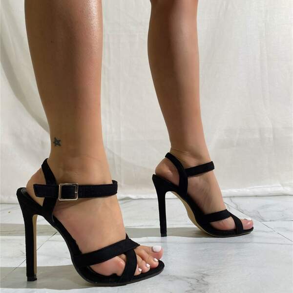 

Cross Strap Stiletto Heeled Sandals, Black