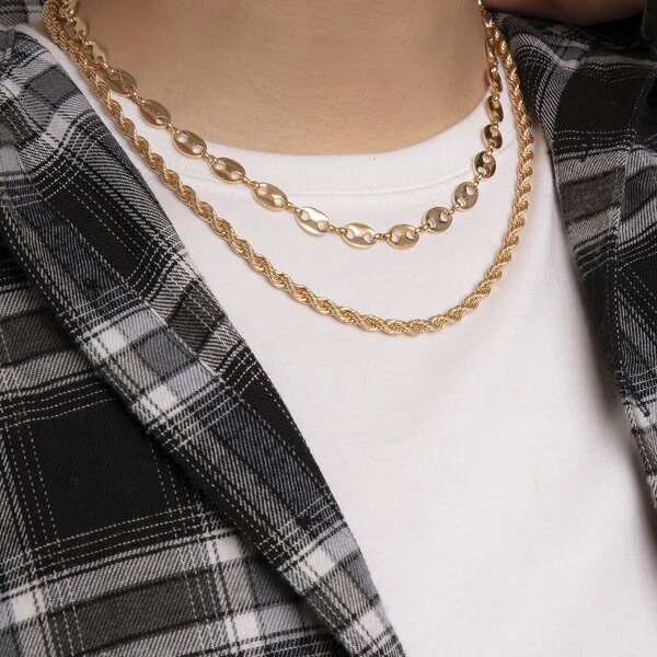 

2pcs Men Minimalist Chain Necklace, Gold