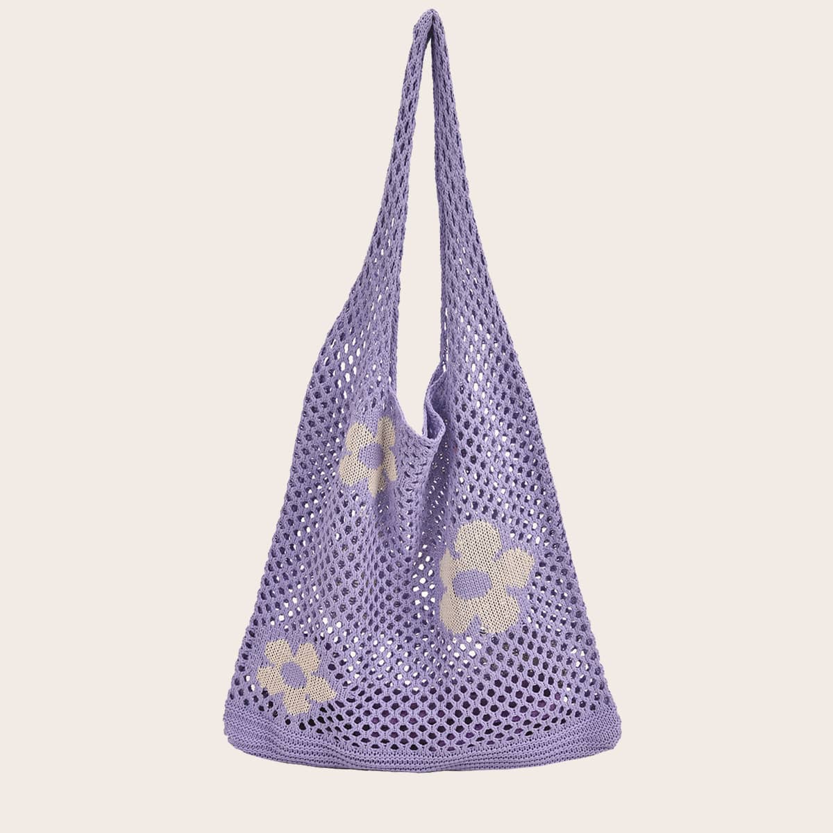 

Floral Graphic Crochet Tote Bag, Purple