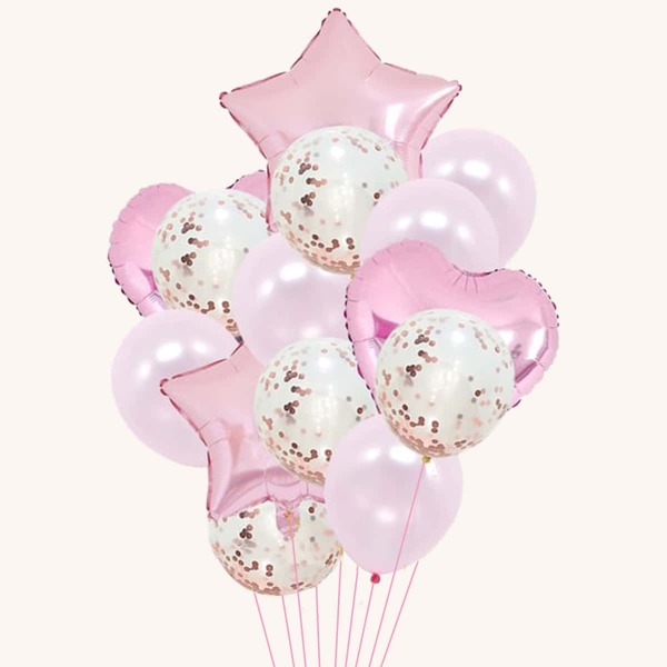 

14pcs Star & Heart & Confetti Balloon Set, Pink