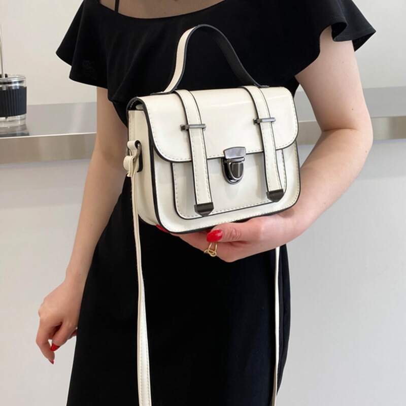 

Solid Push Lock Satchel Bag, White